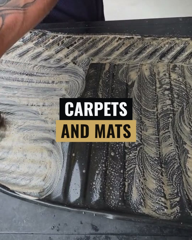 Carpets and mats: a mat out of the truck and scrubbed with the drill brush